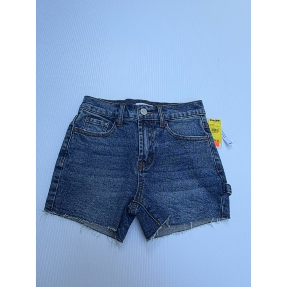 RSQ Girls Carpenter Denim Shorts Size 7 Dark Wash Cutoff Raw Hem Back to School